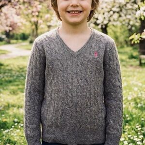 Polo Ralph Lauren Kids Merino Wool Cashmere V-Neck Sweater Pink Pony Unisex M